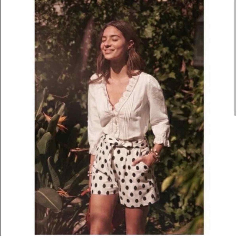 Sezane Lucas White Black Polka Dot Shorts Size 6